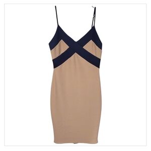 💎5/20 Olive Tree Colorblock Bodycon Dress | Navy & Taupe | Size SM